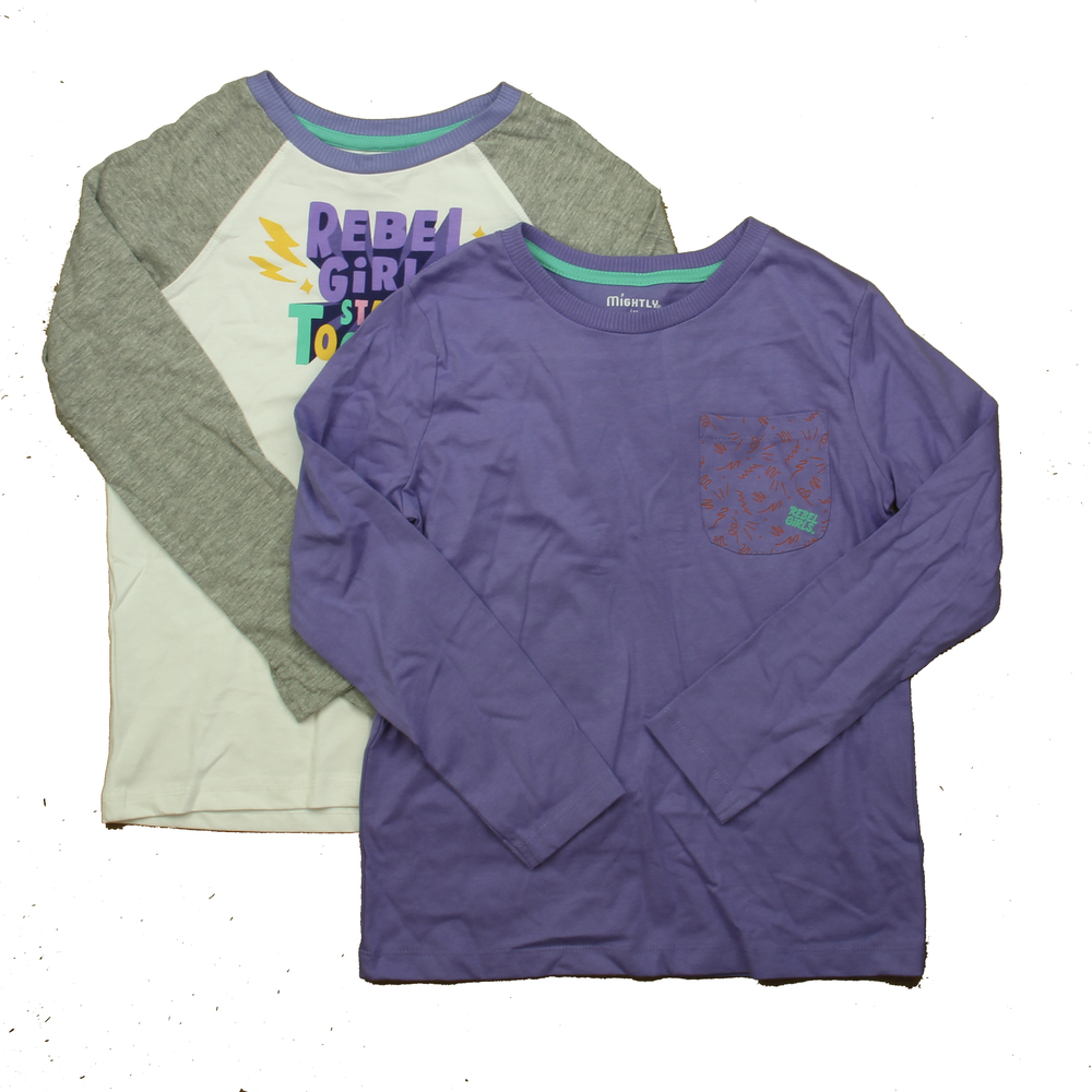 Mightly Girls White | Purple Gray Long Sleeve T-Shirt size: 8 Years